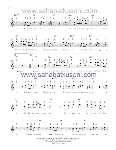 Not Angka Lagu Kemarin Berikut Not Balok - sahabatku seni