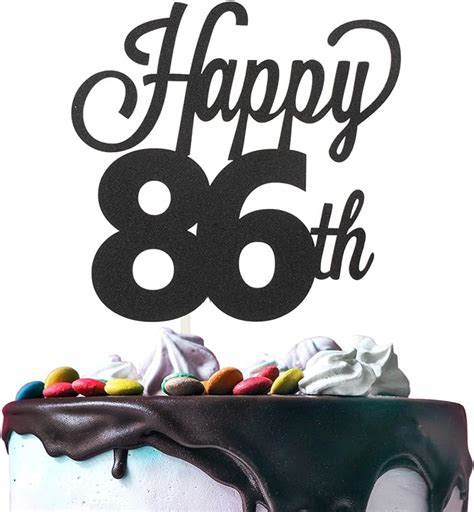 Happy 86th Birthday Black Glitter Cardstock Paper Cake