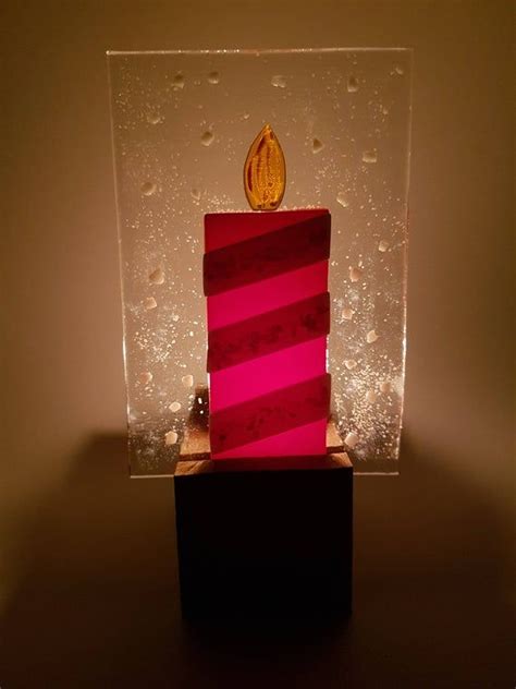 Fused Glass Christmas Candle Panel With Wooden Candle Holder Etsy