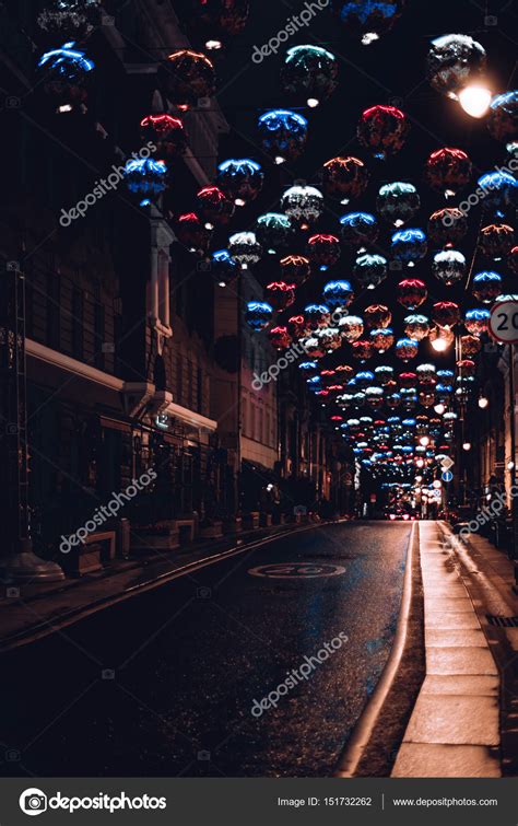 Night City Road With Colorful Light Decorations Stock Photo By