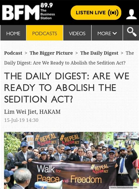 Human rights group have frequently accused the malaysian government of using the law as a weapon against opposition. BFM Podcast: Are We Ready to Abolish the Sedition Act ...