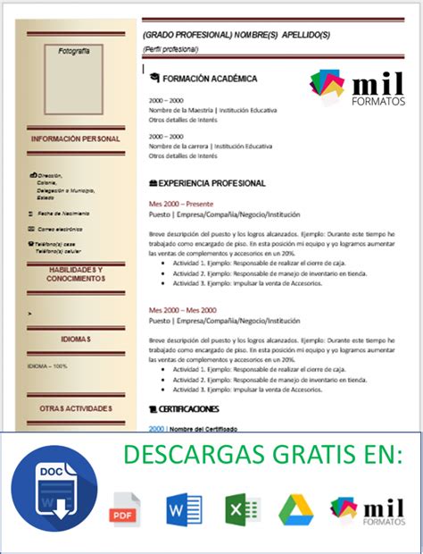 Currículum de un Contador Ejemplos y Plantillas Word PDF