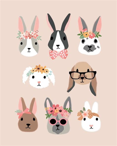 bunny rabbit faces illustrations with flower crowns art for etsy rabbit illustration bunny