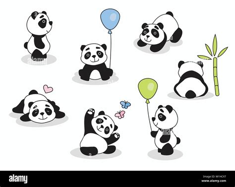 Panda Cartoon Character In Various Expression Stock Vector Image And Art