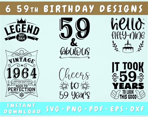 59th Birthday Svg Bundle 6 Designs 59 And Fabulous Svg It Etsy