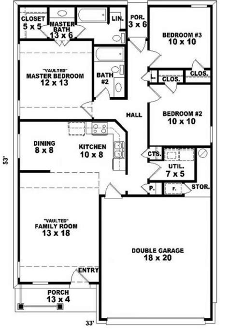 House Plan 053 00141 Narrow Lot Plan 1199 Square Feet 3 Bedrooms