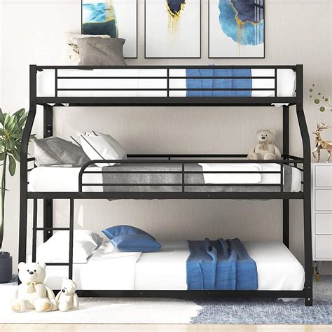 Churanty Twin Xl Xl Over Queen Metal Triple Bunk Bed Frames With Built