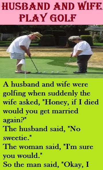 husband and wife play golf
