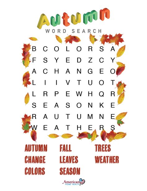 Autumn Word Search Puzzle Easy Format American Home