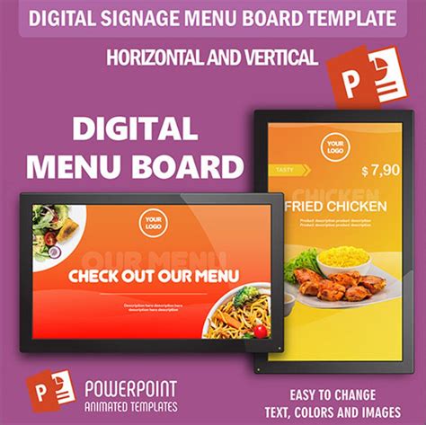 Restaurant Menu Board Digital Signage Powerpoint Animated Template Etsy