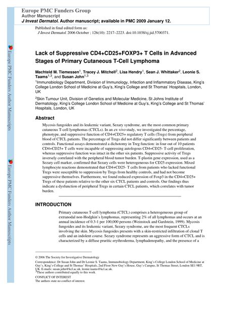 Pdf Lack Of Suppressive Cd4cd25foxp3 T Cells In Advanced Stages Of