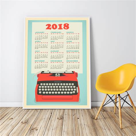 Wall Calendar 2018 Extra Large Framed Print Office Decor For Etsy