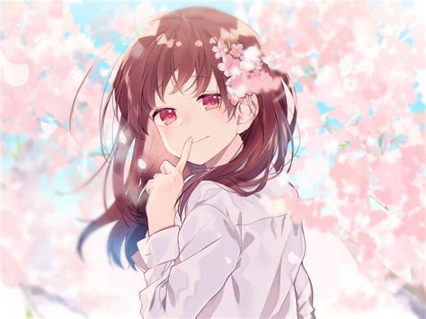 Desktop Wallpaper Beautiful Anime Girl Cute Cherry Flowers Hd Image Picture Background B25b2a