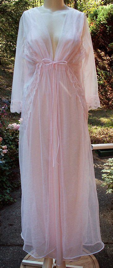 Vtg Jc Penney Peignoir Pink Lace And Chiffon Long Nightgown And Robe Set Large Night Gown