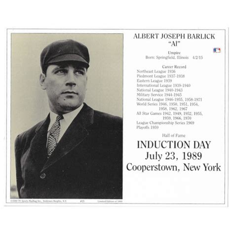 Al Barlick Umpire 1989 Hall Of Fame Induction 8x10 Photocard