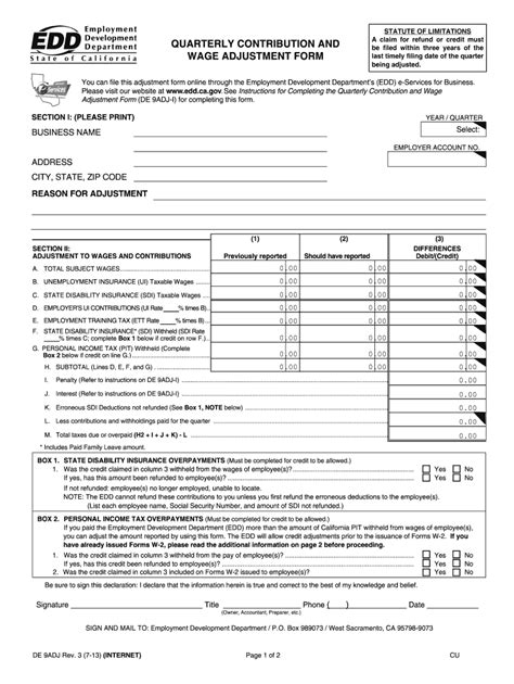 2013 2023 Form Ca De 9adj Fill Online Printable Fillable Blank