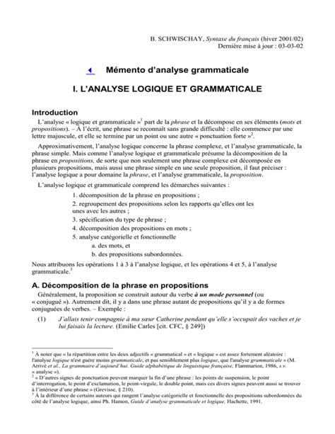 M Mento D Analyse Grammaticale I L Analyse Logique Et