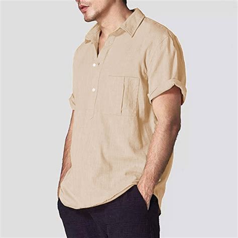 Buy Mens Linen Short Sleeve Summer Solid Shirts Casual Loose Dress