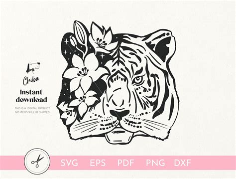 Tiger With Flower Svg File For Cricut Tiger Clipart Vector Etsy