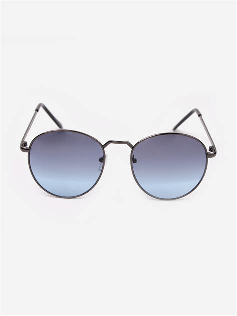 Buy Sky Blue Gunmetal Toned Round Sunglasses For Men Online At Best