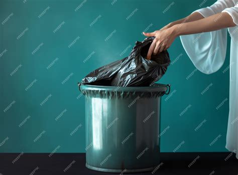 Premium Ai Image A Woman Throwing A Trash Bag In A Bin On Green