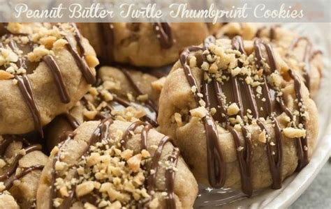 Peanut Butter Turtle Thumbprint Cookies