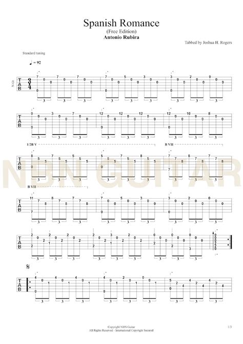 spanish romance free classical guitar tabs — nbn guitar