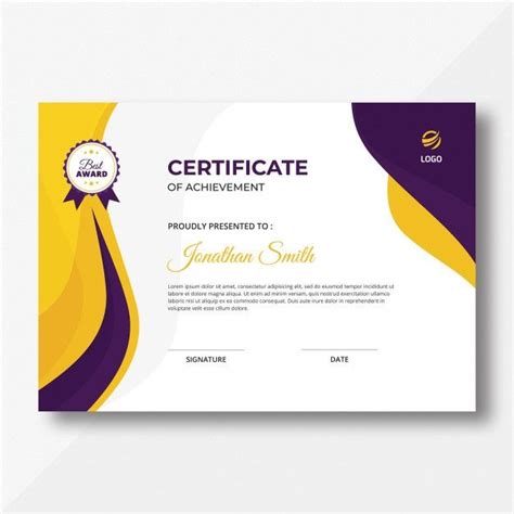 Premium Psd Purple And Yellow Waves Certificate Certificate Design