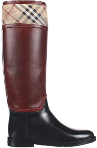 burberry haymarket check panel rain boots in red m lyst