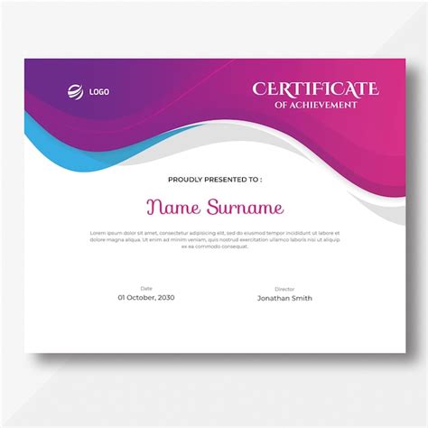 Premium Psd Abstract Pink Purple And Blue Waves Certificate Template