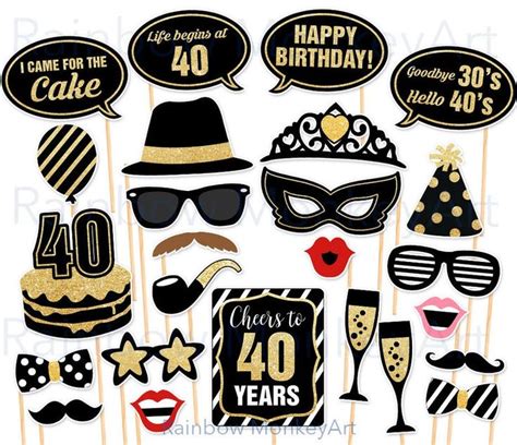 Birthday Party Photo Booth Props Including Masks Glasses And Cake