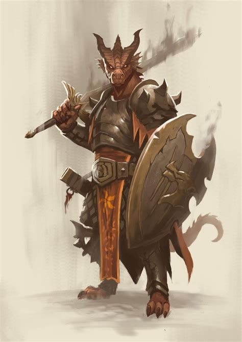 Dragonborn Paladin Fighter Fantasy Character Design Concept Art