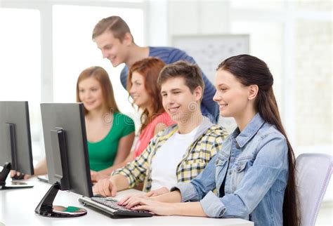 Female Student With Classmates In Computer Class Stock Photo Image Of