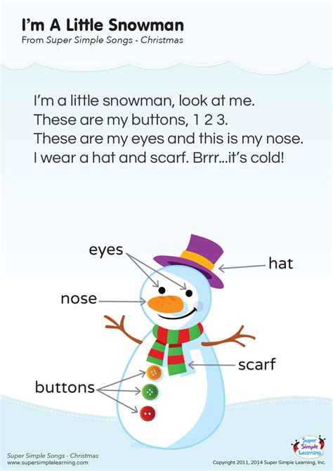Snowman by sia released : I'm A Little Snowman Lyrics Poster | Winter songs for ...