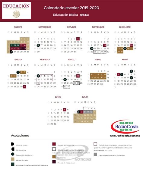 Infografia Calendario Escolar 2019 2020 Radio Costa 1039 Fm 780 Am