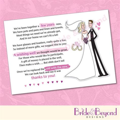 If it's a coworker, or someone you just catch up with from time to time, the lower end of the spectrum is appropriate. 25 x Wedding Wishing Well Poem Cards For Your Invitations ...