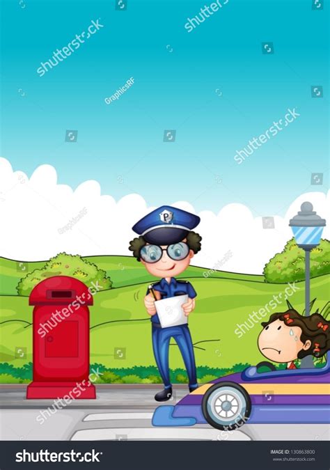 Illustration Girl Caught By Traffic Enforcer Stock Vector Royalty Free
