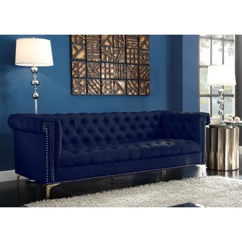 Chic Home Design Winston Modern Navy Blue Faux Leather Sofa In The