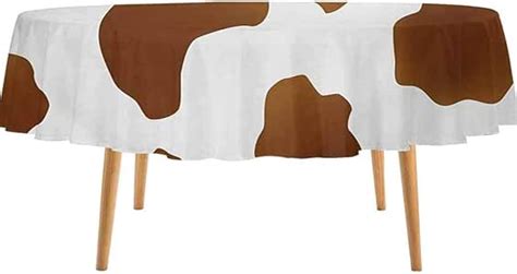 Prunushome Cow Print Fitted Table Cover Brown Spots On A White Cow Skin