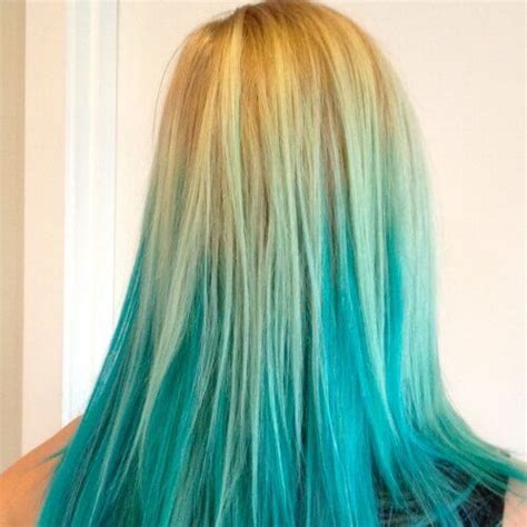 Blonde And Teal Ombre Teal Hair Color Teal Hair Ombre Hair Blonde