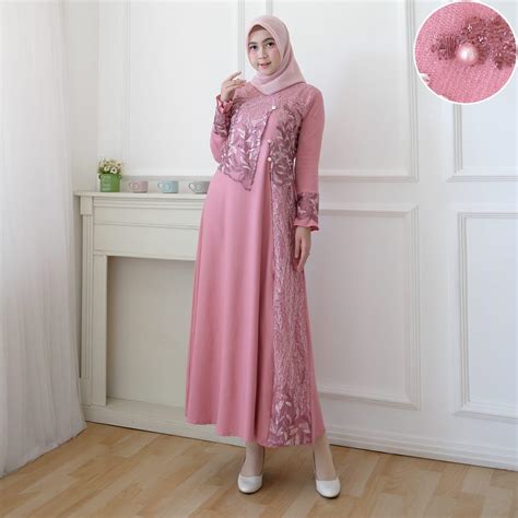 Dilapisi furing, produk ini aman untuk berhijab. Model Baju Gamis Tile Akar Mutiara - Hijab Converse