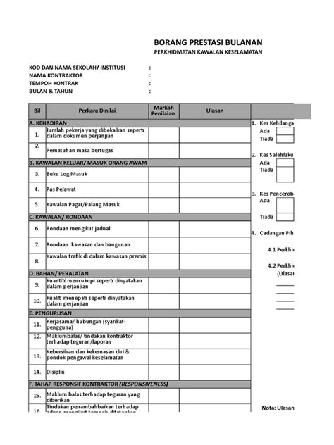 Bilakah laporan penilaian prestasi tahunan (borang lnpt) perlu disediakan bagi tahun penilaian? Borang Penilaian Prestasi Kontraktor Perkhidmatan