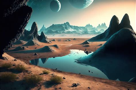 Premium Ai Image Majestic Alien Planet Landscape Created With