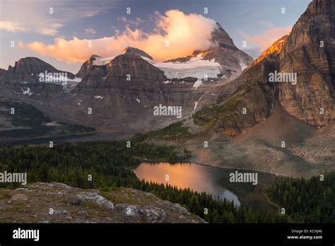 The Classic Sunrise View Of Mount Assiniboine From The Nublet Stock