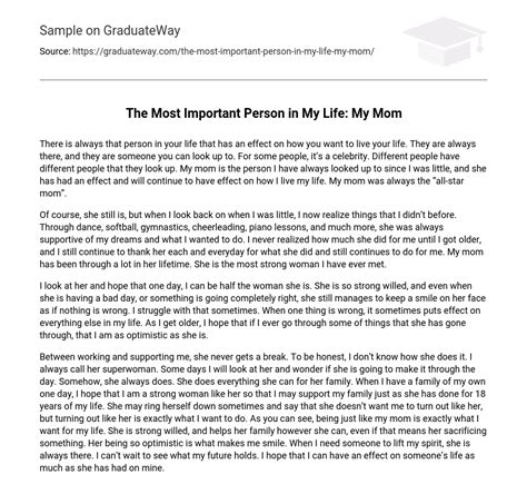 ⇉the Most Important Person In My Life My Mom Essay Example Graduateway