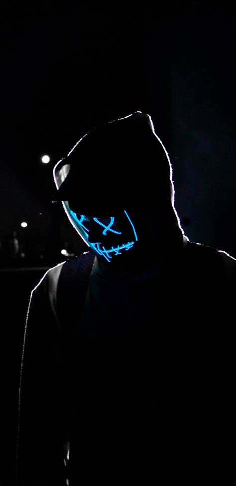 Download Neon Blue Hacker Mask Wallpaper