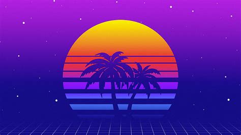 Retrowave Retro Style Sea Waves Sunset Purple Digital Art