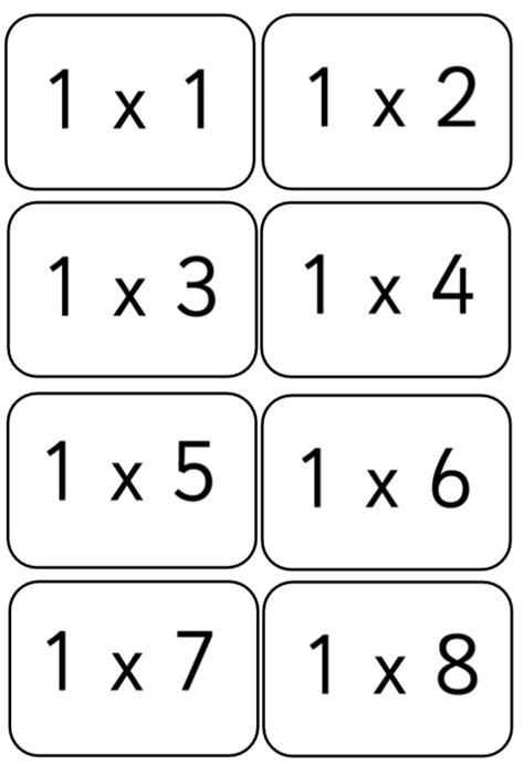 Multiplication Flash Cards 1 12 X Tables Teaching Resources