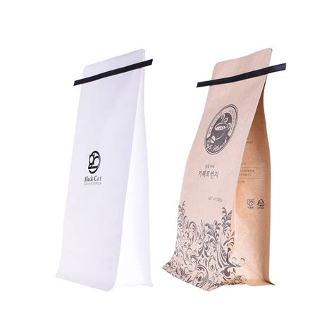 White Kraft Paper Coffee Bags Zipper Stand Up Pouches Tin Tie White