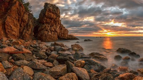 Spain Catalonia Sea Sunset Landscape Wallpapers Hd Desktop And
